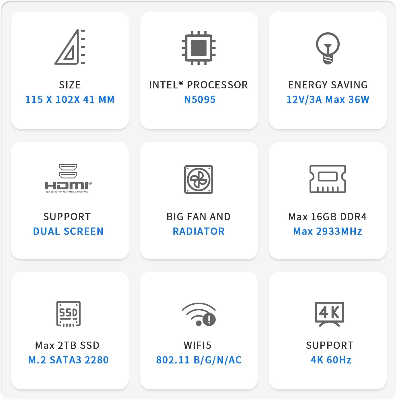 Beelink New 11 Generation Intel N5095 Processor (up to 2.9GHZ), Mini PC,Mini Computer with 8GB DDR4 RAM/ 256GB M.2 SATA SSD, Supports Extended HDD & SSD/4K 60FPS/Dual HDMI/ WiFi5 /BT5.0