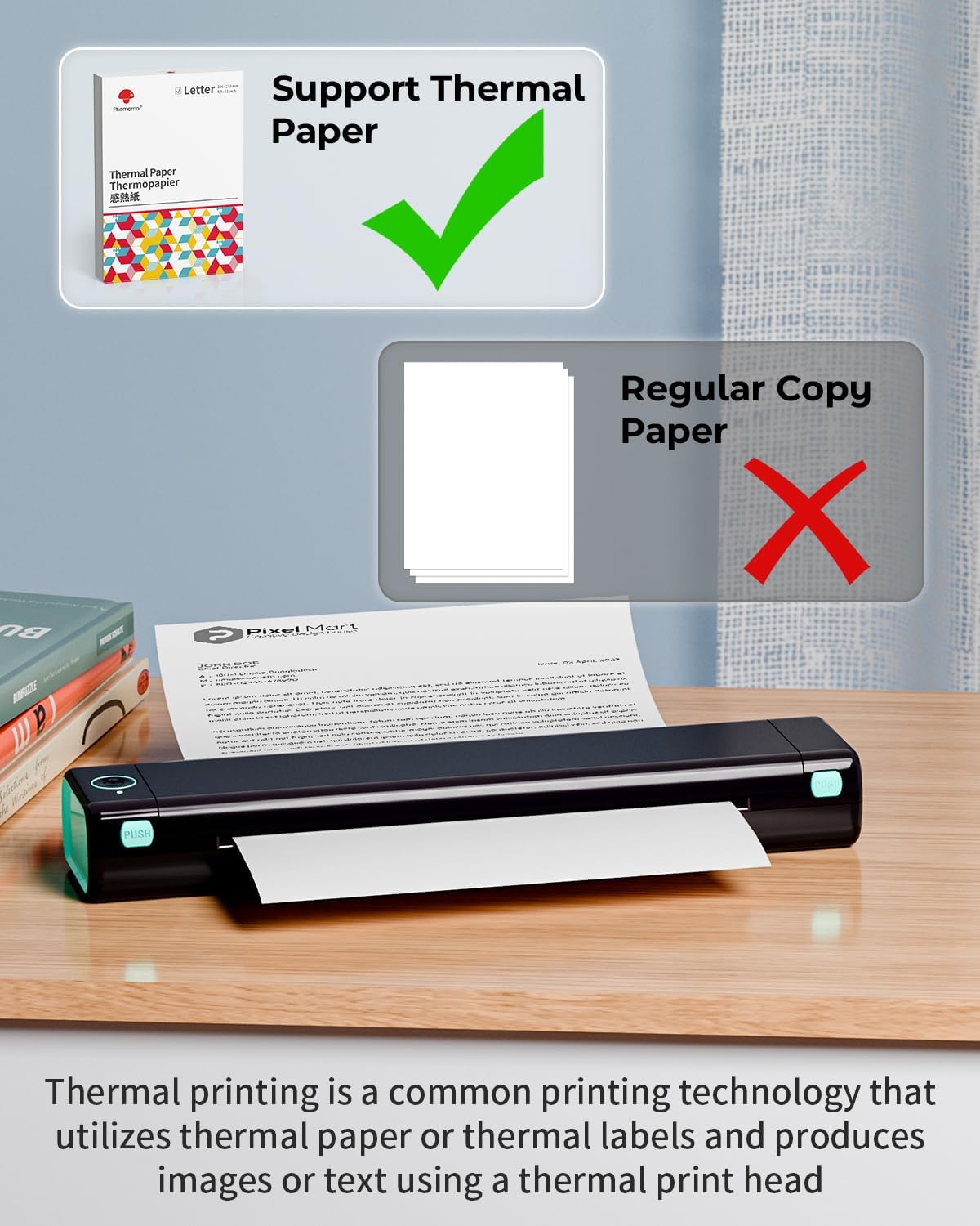 Phomemo M08F Portable Printers Wireless for Travel, Thermal Printer Support 8.5" X 11" US Letter, Bluetooth Inkless Printer Compatible with iOS, Android, Laptop for Travel, Office, Home