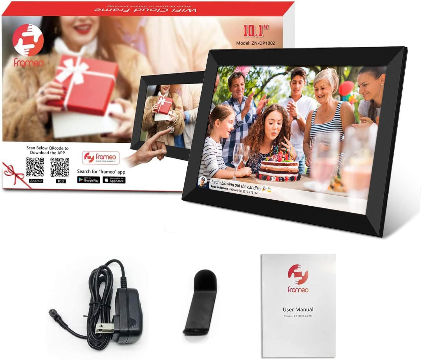 32GB FRAMEO 10.1 Inch Smart WiFi Digital Photo Frame 1280x800 IPS LCD Touch Screen, Auto-Rotate Portrait and Landscape, Built in 32GB Memory, Share Moments Instantly via Frameo App from Anywhere