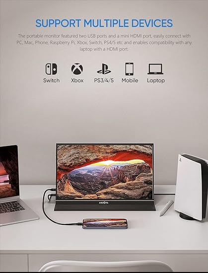 ARZOPA Portable Monitor, 15.6'' 1080P FHD Laptop Monitor USB C HDMI Computer Display HDR Eye Care External Screen w/Smart Cover for Mac Phone Xbox Switch PS5-S1 Table