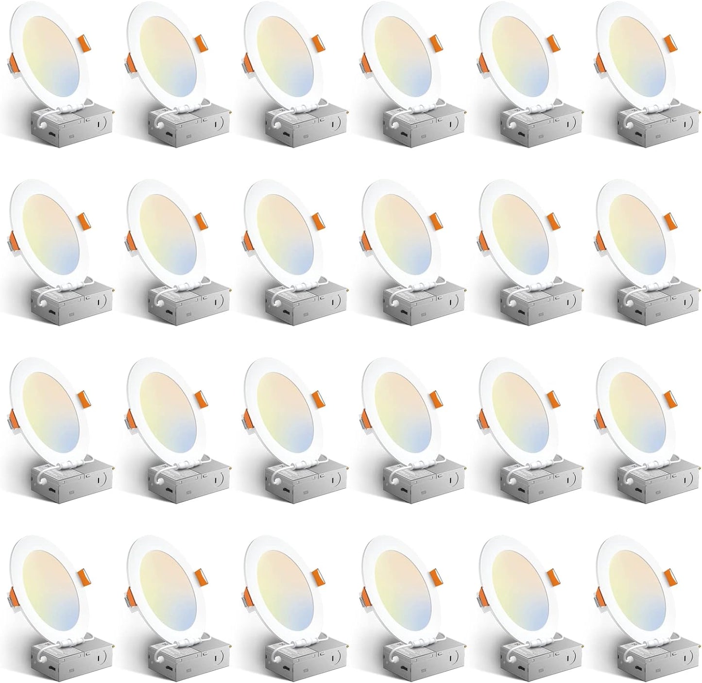 Amico 24 Pack 6 Inch 5CCT Ultra-Thin LED Recessed Ceiling Light with Junction Box, 1050LM Brightness, Dimmable Canless Wafer Downlight, 12W, ETL&FCC