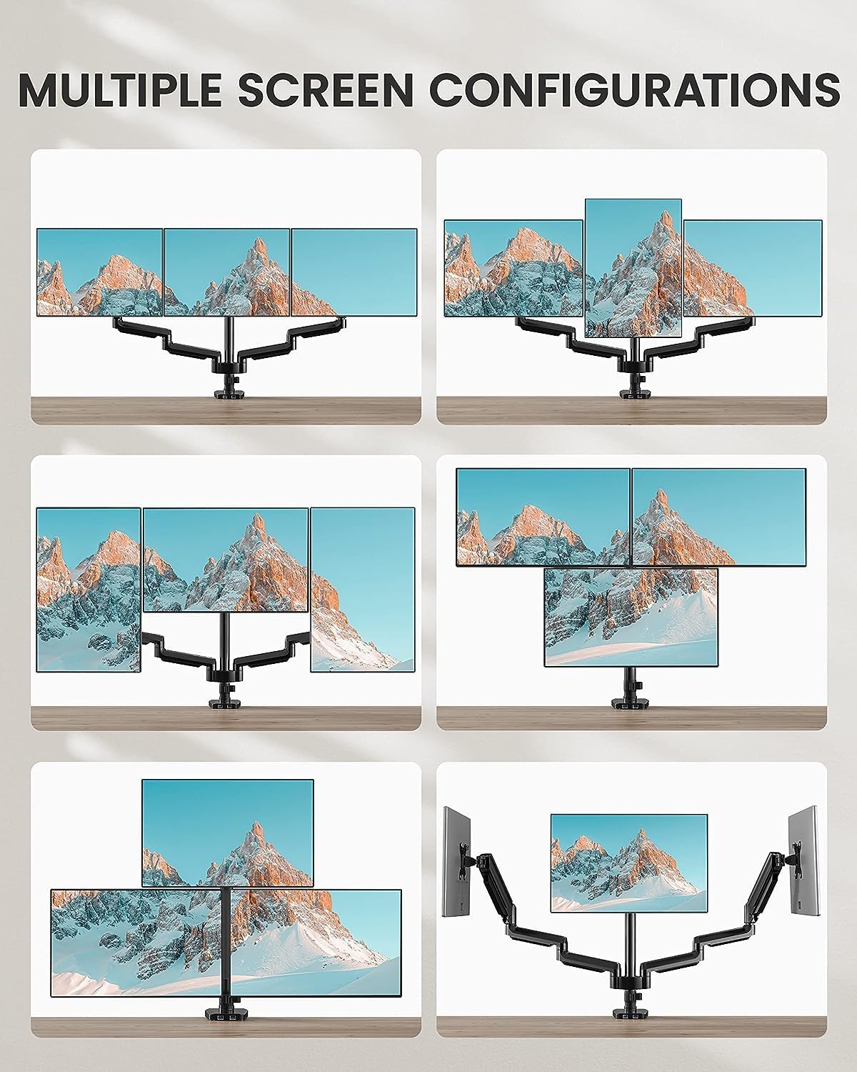 ErGear Triple Monitor Mount for 13-27 inch Screens, Gas Springcore Triple Monitor Arm with USB, Heavy Duty Triple Monitor Stand with Tilt, Swivel, Rotation, Holds Up to 17.6 lbs Each Arm