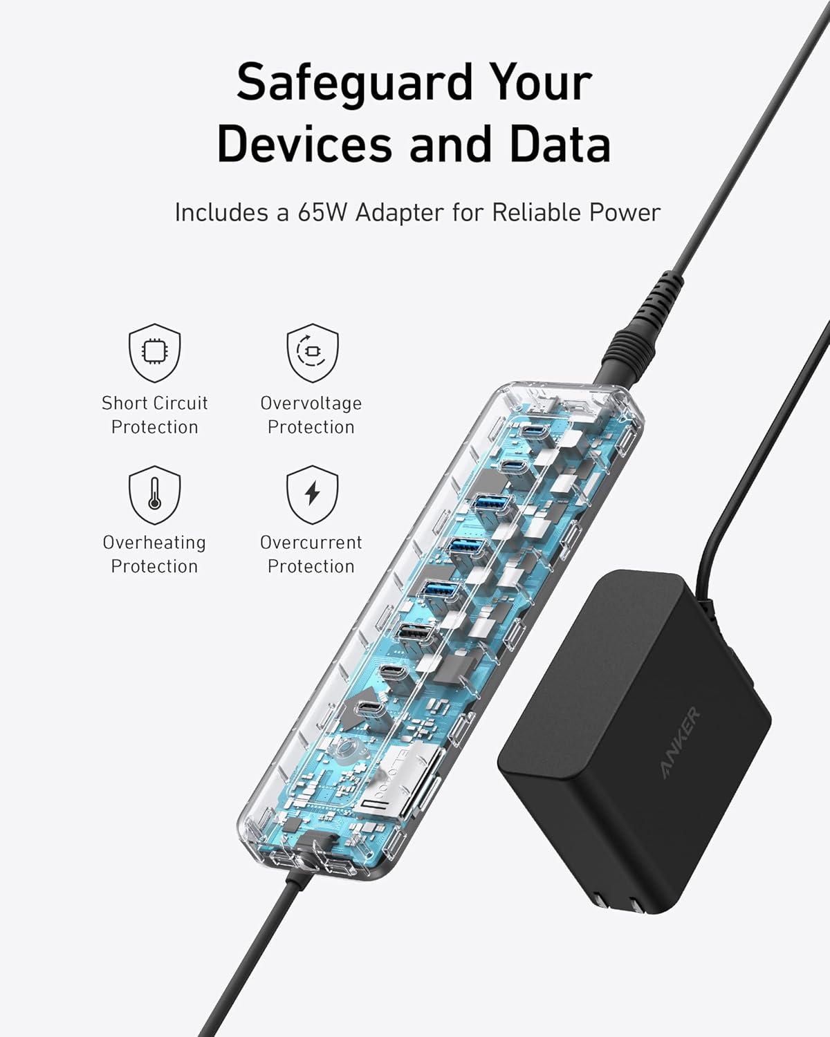 Anker USB-C Hub,11-in-1 10Gbps Data Hub with 4 USB-A and 4 USB-C Ports, 100W USB-C PD-in, Card Reader, 2-in-1 USB Connector, for USB-A and USB-C Laptop, MacBook, iPad and More (65W Adapter Included)