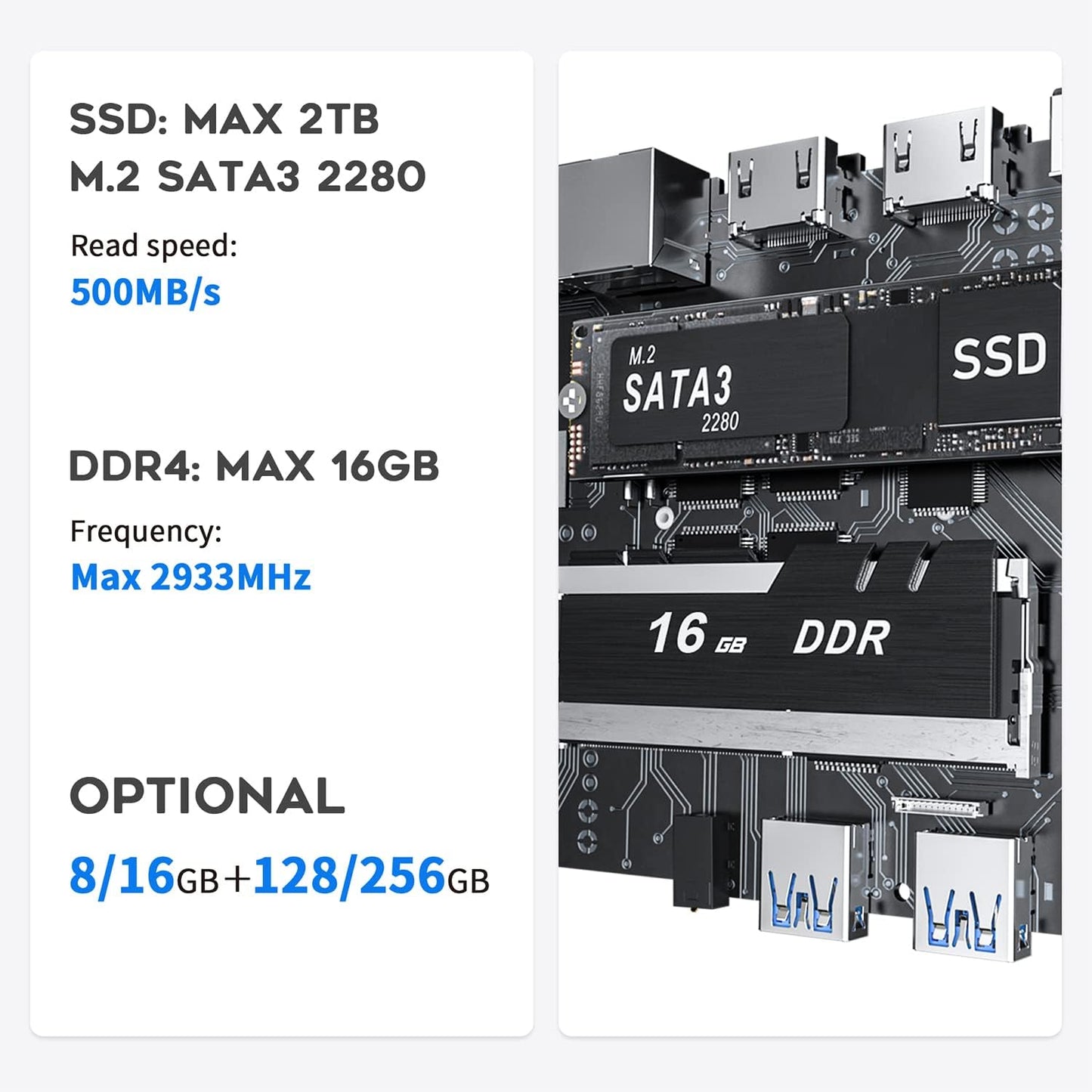 Beelink New 11 Generation Intel N5095 Processor (up to 2.9GHZ), Mini PC,Mini Computer with 8GB DDR4 RAM/ 256GB M.2 SATA SSD, Supports Extended HDD & SSD/4K 60FPS/Dual HDMI/ WiFi5 /BT5.0