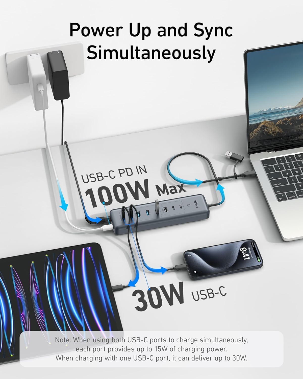 Anker USB-C Hub,11-in-1 10Gbps Data Hub with 4 USB-A and 4 USB-C Ports, 100W USB-C PD-in, Card Reader, 2-in-1 USB Connector, for USB-A and USB-C Laptop, MacBook, iPad and More (65W Adapter Included)