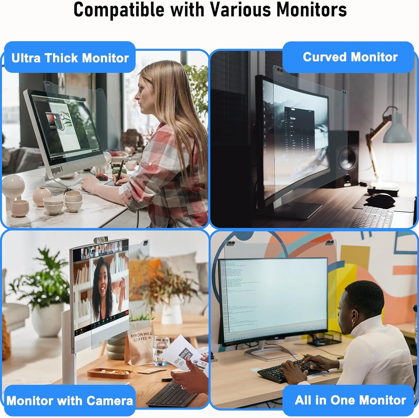 ZYY 23-24 Inch Anti Blue Light Screen Protector for Diagonal 23,23.6,23.8,24 Monitor, Desktop PC UV Blocking Filter (21 1/4 x 13 3/8) for Eye Strain, Hanging Computer Screen Blue Light Blocker