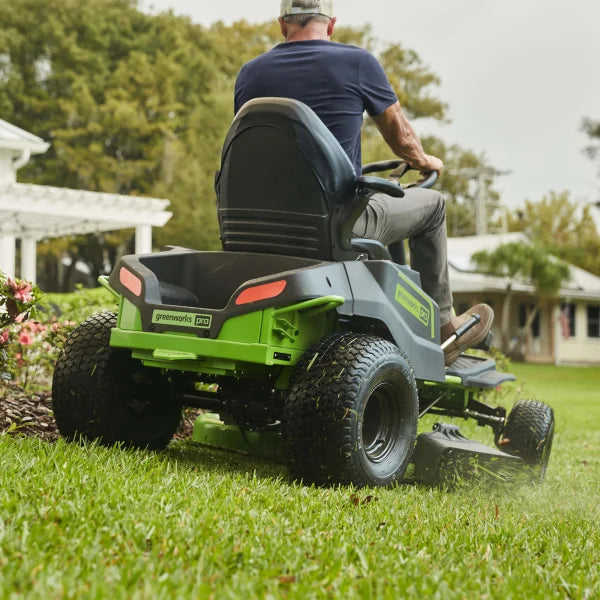 Greenworks 80V 42" Riding Lawn Tractor With 12 4AH Batteries and Bagger Attachment