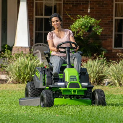 Greenworks 80V 42" Riding Lawn Tractor With 12 4AH Batteries and Bagger Attachment