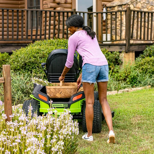 Greenworks 80V 42" Riding Lawn Tractor With 12 4AH Batteries and Bagger Attachment