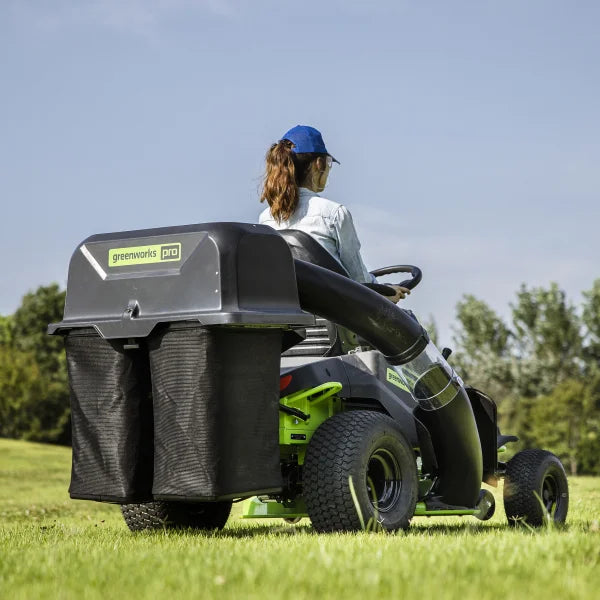 Greenworks 80V 42" Riding Lawn Tractor With 12 4AH Batteries and Bagger Attachment