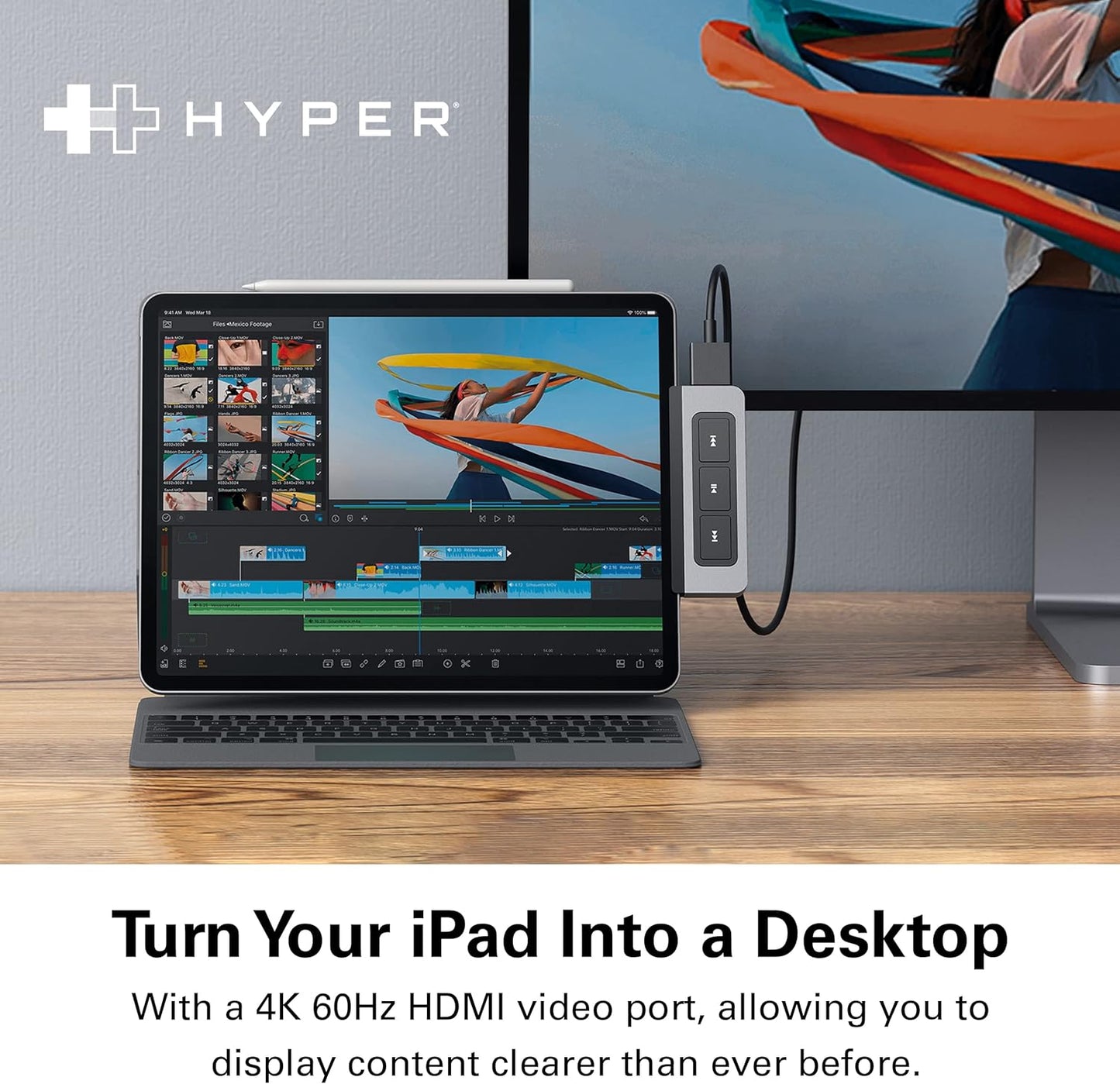 HyperDrive 6-in-1 USB-C Hub with Media Shortcut Buttons for iPad