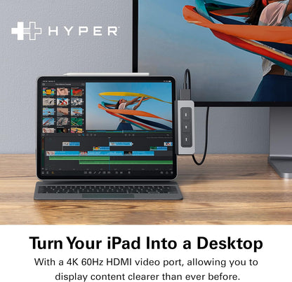 HyperDrive 6-in-1 USB-C Hub with Media Shortcut Buttons for iPad