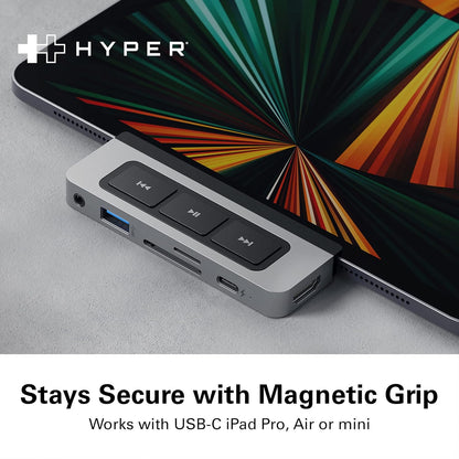 HyperDrive 6-in-1 USB-C Hub with Media Shortcut Buttons for iPad
