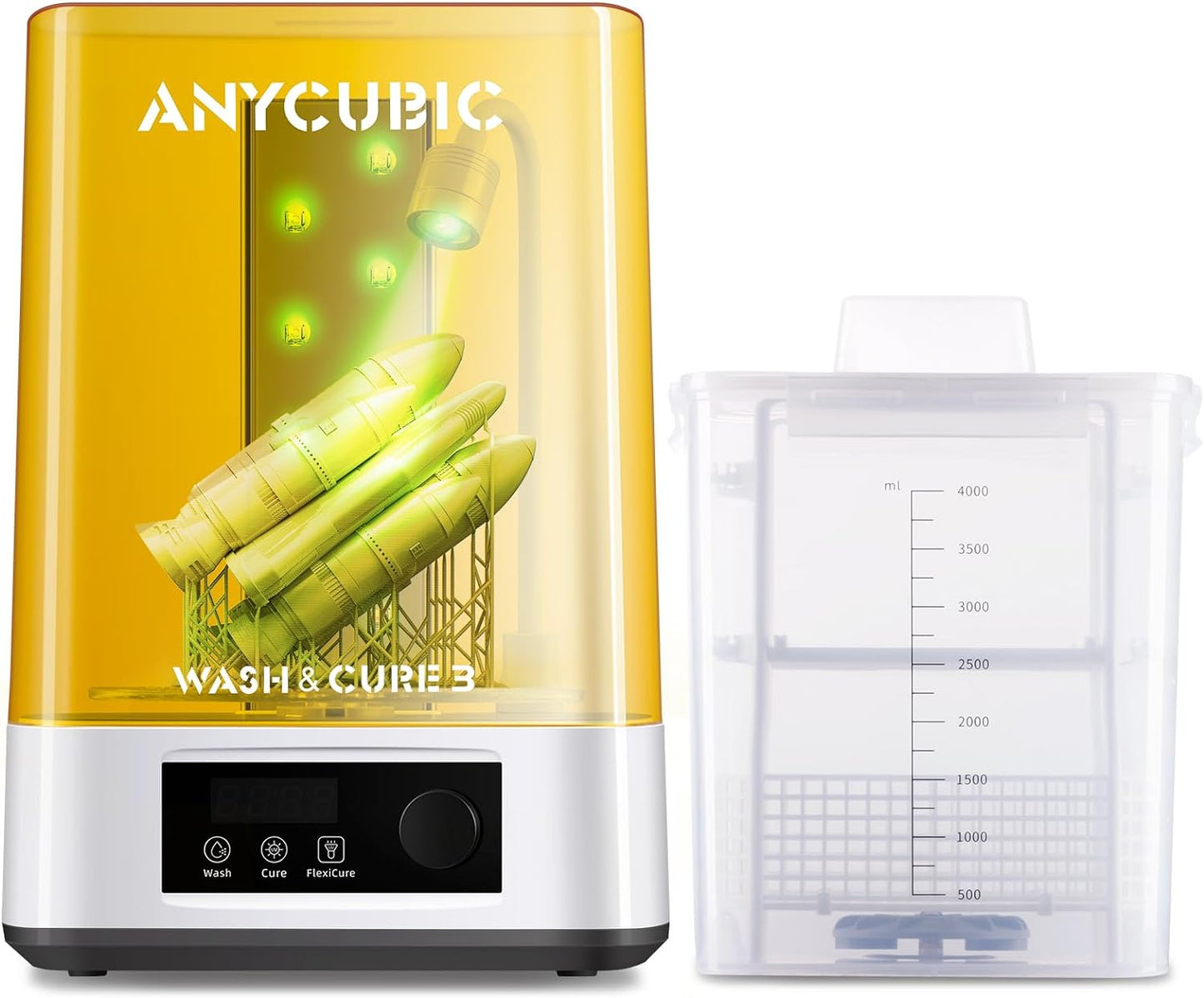 ANYCUBIC Wash and Cure 3, Newest Upgraded Volume 2 in 1 Wash and Cure Station, with Gooseneck Lights, for Mars Anycubic Photon Mono 4K 2 LCD SLA DLP 3D Printer, Washing Size of 165 x 100 x180 mm