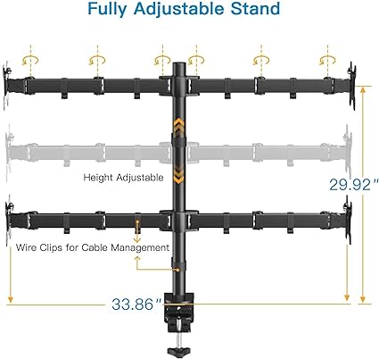 HUANUO Quad Monitor Stand, 4 Monitor Desk Mount for 13-27 inch Computer Screens with Full Articulation, Heavy Duty Monitor Arm Desk Stand Fully Adjustable Stacked Mount Holds up to 22LBS per Arm