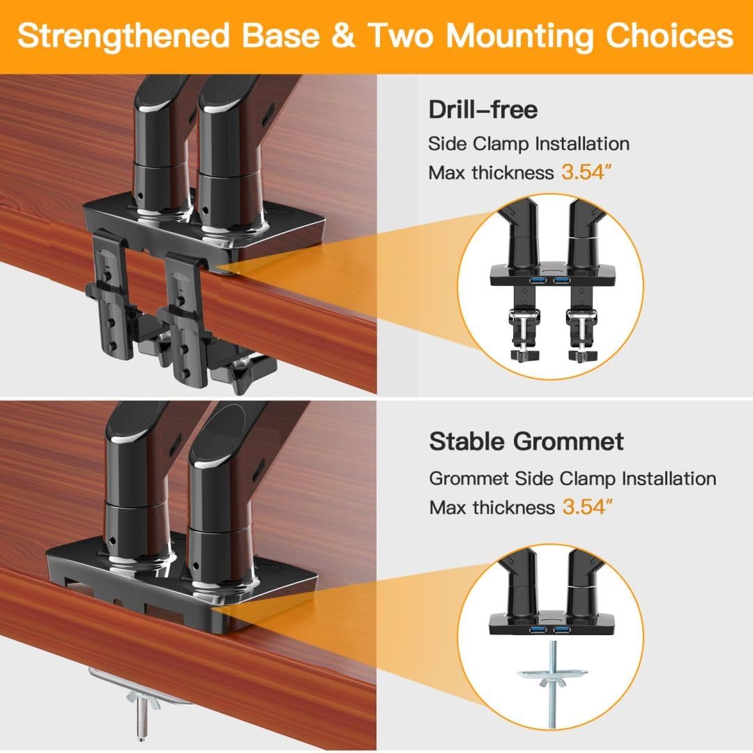 Ergear Dual Monitor Stand Mount, Ultrawide 13-35 Inch Height Adjustable Computer Screen Gas Spring Monitor Arm Desk Mount Full Motion, Each Arm Holds up to 26.4lbs