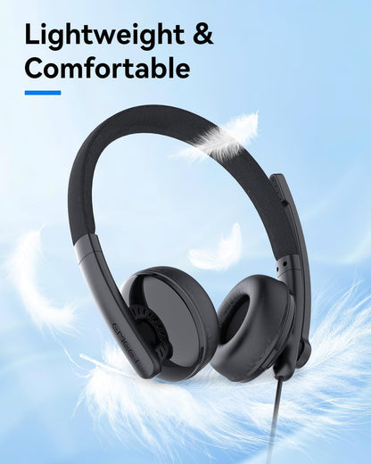 EMEET HS50 Wired Headset with Mic, On-Ear Computer Headphones with Noise Cancelling Microphone, USB-A/USB-C, Adjustable Design, in-line Control for Home Office Online Class Teams Zoom, All Day Comfort