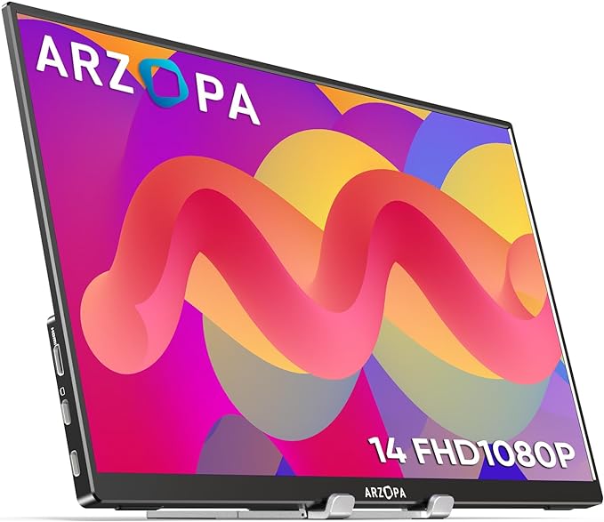 ARZOPA Portable Monitor, 14.0" Ultra Slim Portable Laptop Monitor FHD 1080P External Display with Dual Speakers Second Screen for Laptop PC Phone Xbox PS4/5 Switch - A1 GAMUT Slim