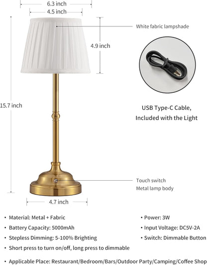 KDG Portables Cordless Table Lamp, Fabric Shade Desk Lamp, 5000mAh Rechargeable Battery Powered Lighting, Dimmable Light for Dining Room, Bedroom, Bedside, Bar, Night Light, Camping, Balcony (Bronze)