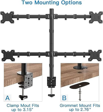 HUANUO Quad Monitor Stand, 4 Monitor Desk Mount for 13-27 inch Computer Screens with Full Articulation, Heavy Duty Monitor Arm Desk Stand Fully Adjustable Stacked Mount Holds up to 22LBS per Arm