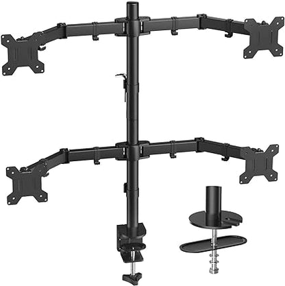 HUANUO Quad Monitor Stand, 4 Monitor Desk Mount for 13-27 inch Computer Screens with Full Articulation, Heavy Duty Monitor Arm Desk Stand Fully Adjustable Stacked Mount Holds up to 22LBS per Arm