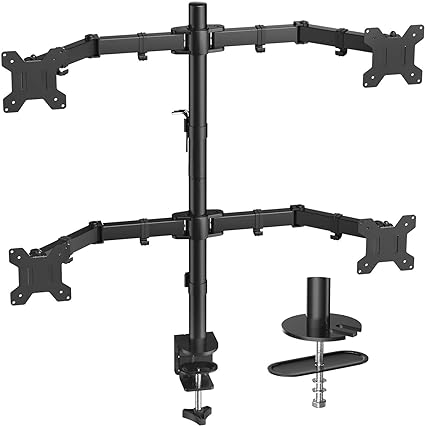 HUANUO Quad Monitor Stand, 4 Monitor Desk Mount for 13-27 inch Computer Screens with Full Articulation, Heavy Duty Monitor Arm Desk Stand Fully Adjustable Stacked Mount Holds up to 22LBS per Arm