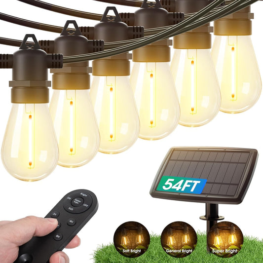 KYY 54FT(48+6) Solar String Lights Outdoor with USB Port Remote Control, LED Waterproof Solar Powered Patio Lights with Vintage Edison Bulbs, Heavy-Duty and UL Listed Porch Market Lights