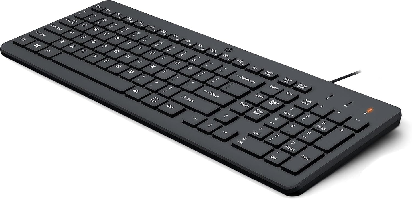 HP 150 Wired Keyboard - Full-Sized, Keyboard with Numeric Keypad - Silent-Touch Chiclet Keyboard - Ergonomic, Comfortable Design - USB Plug-and-Play Connectivity, LED Indicators (240J7AA, Black)