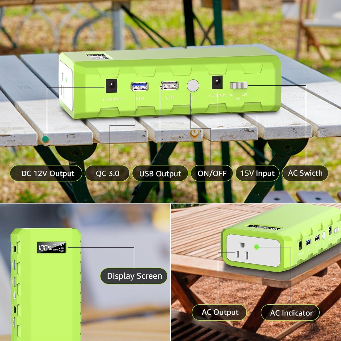 powkey Portable Power Station with AC Outlet, 65W/110V External Battery Pack 24000mAh/88.8Wh Power Pack, Portable Power Source Supply Backup for Outdoor Tent Camping Home Office