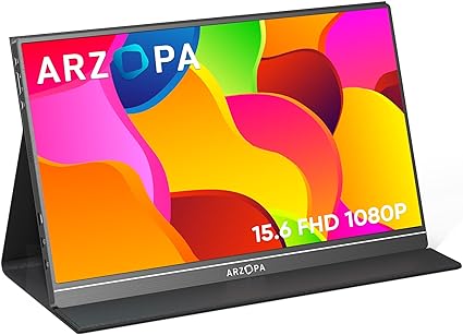 ARZOPA Portable Monitor, 15.6'' 1080P FHD Laptop Monitor USB C HDMI Computer Display HDR Eye Care External Screen w/Smart Cover for Mac Phone Xbox Switch PS5-S1 Table