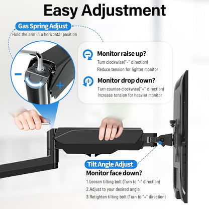 MOUNTUP Single Monitor Wall Mount for 17-35 Inch Screen, Ultrawide Wall Monitor Arm Holds 6.6-26.4lbs, Full Motion Adjustable Gas Spring Stand with VESA Extension Bracket for Max 200mm VESA Computer