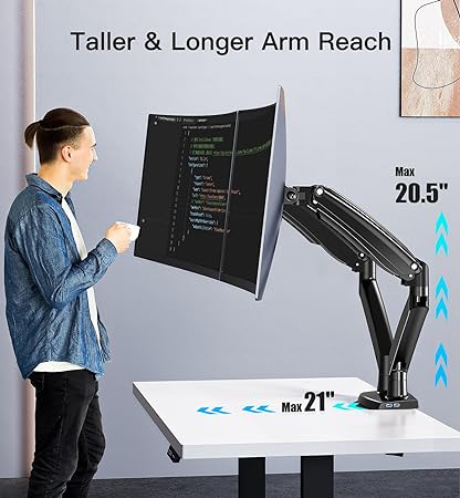 HUANUO 13-35 inch Dual Monitor Arm for 2 Ultrawide Screens, Height Adjustable Gas Spring Dual Monitor Stand with 2 USB Port, Dual Monitor Mount for VESA 75/100mm, Holds up to 26.4lbs/Arm, Black