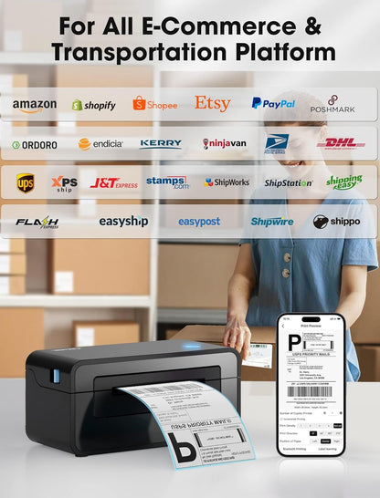 iDPRT Bluetooth Thermal Shipping Label Printer for Phone, 4x6 Printer, Support Windows/Mac/iOS/Android, Thermal Printer for Small Business and Shipping Package, Used for Ebay, Amazon, UPS, USPS