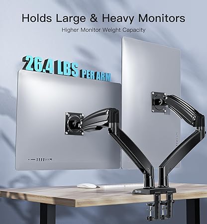 HUANUO 13-35 inch Dual Monitor Arm for 2 Ultrawide Screens, Height Adjustable Gas Spring Dual Monitor Stand with 2 USB Port, Dual Monitor Mount for VESA 75/100mm, Holds up to 26.4lbs/Arm, Black