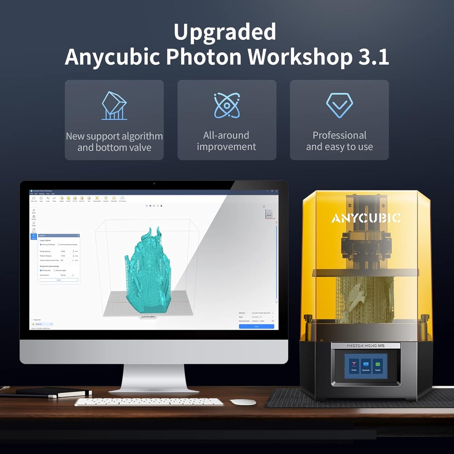 ANYCUBIC Photon Mono M5, 12K Resin 3D Printer with 10.1'' HD Monochrome Screen, Anycubic APP Online Control, Upgraded Slicer Software, Printing Size of 7.87'' x 8.58'' x 4.84''