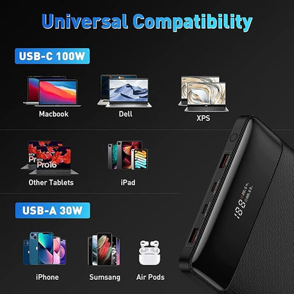 Baseus Laptop Power Bank, 100W Blade USB C Portable Laptop Charger, Super Fast Charging 20000mAh Slim Battery Pack for Laptop, MacBook Air, Dell, IPad, HP, iPhone, Samsung Galaxy, Switch, ROG Ally