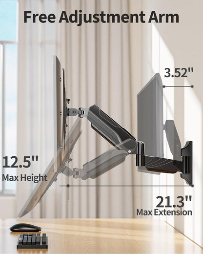 MOUNTUP Single Monitor Wall Mount for 17-35 Inch Screen, Ultrawide Wall Monitor Arm Holds 6.6-26.4lbs, Full Motion Adjustable Gas Spring Stand with VESA Extension Bracket for Max 200mm VESA Computer