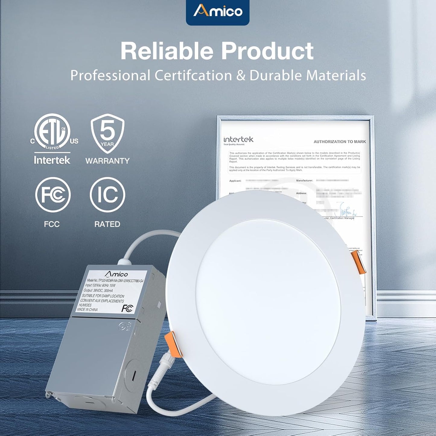 Amico 20 Pack 6 Inch 5CCT Ultra-Thin LED Recessed Ceiling Light with Junction Box, 2700K/3000K/4000K/5000K/6000K Selectable, Dimmable Can Light, 1200LM High Brightness Downlight,15W Eqv 130W,ETL