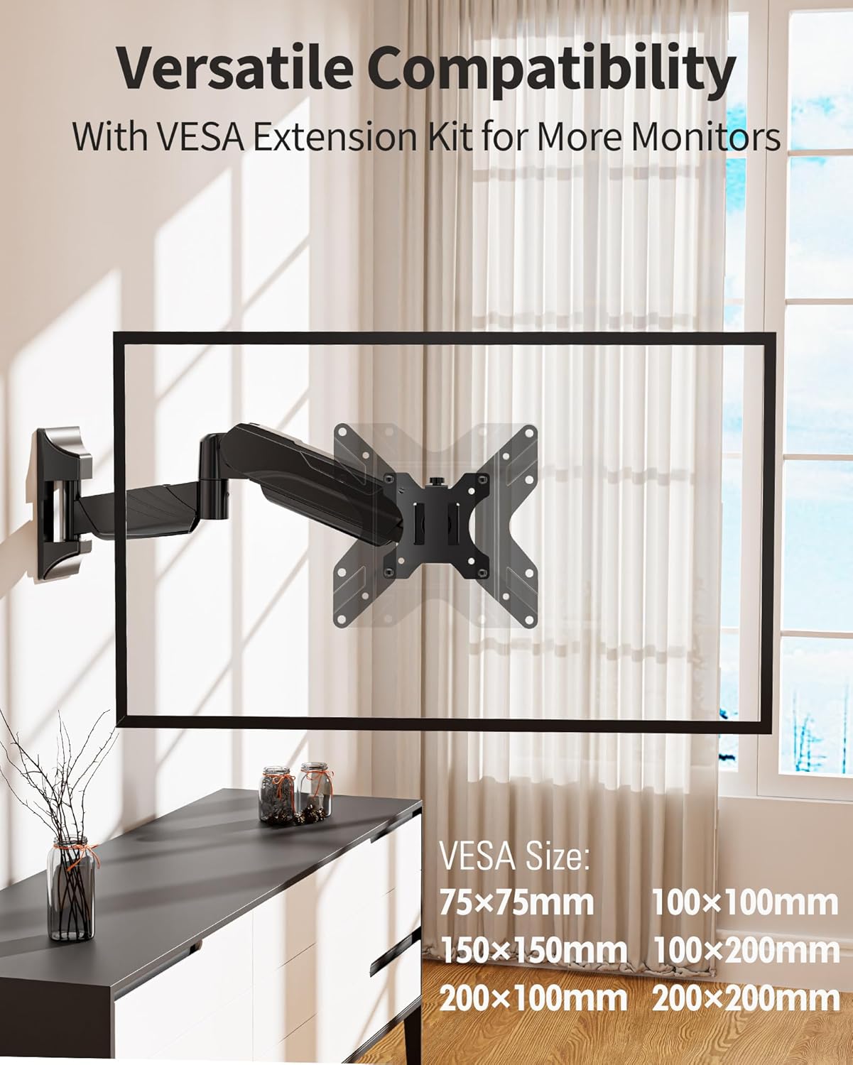 MOUNTUP Single Monitor Wall Mount for 17-35 Inch Screen, Ultrawide Wall Monitor Arm Holds 6.6-26.4lbs, Full Motion Adjustable Gas Spring Stand with VESA Extension Bracket for Max 200mm VESA Computer