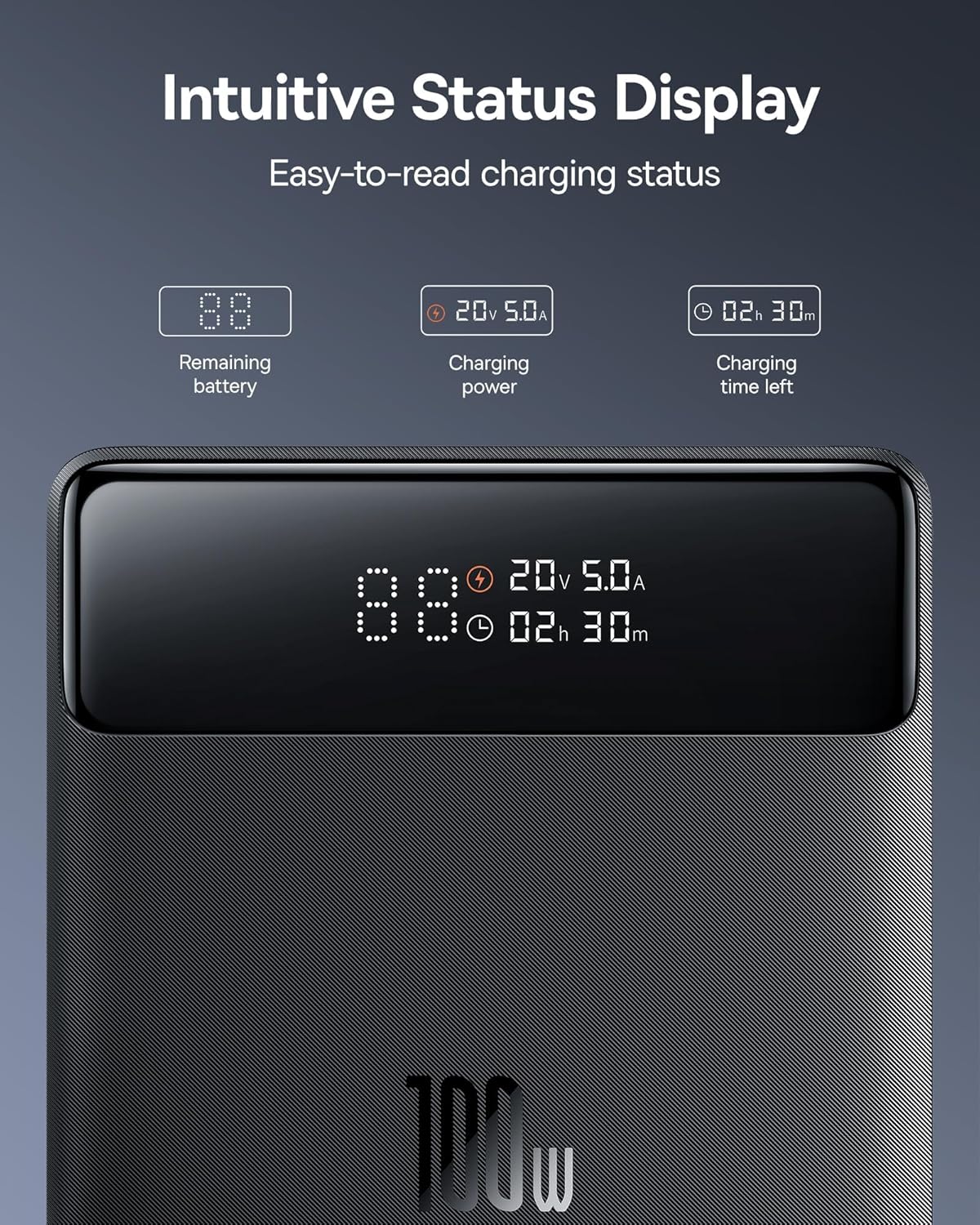 Baseus Power Bank, 20000mAh 100W PD Fast Charging Portable Charger with Digital Display, Blade HD Laptop Battery Bank for ROG Ally, Steam Deck, MacBook, iPad, iPhone, Samsung (Matte Black)