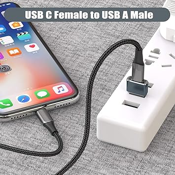 Basesailor USB to USB C Adapter 3Pack,Type C Female to USB A Male Charger Converter for Apple iWatch Watch 7 8 9 SE,iPhone 12 13 14 15 Plus Max,Car Play,Airpods,iPad Air 4 5 Mini 6,Galaxy S24 S23 S22