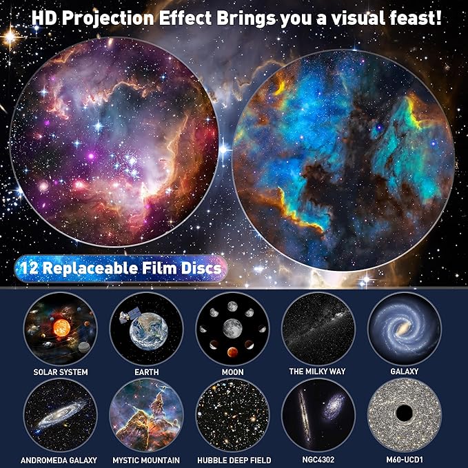 12-in-1 Planetarium Star Galaxy Projector, Realistic Sky Night Light