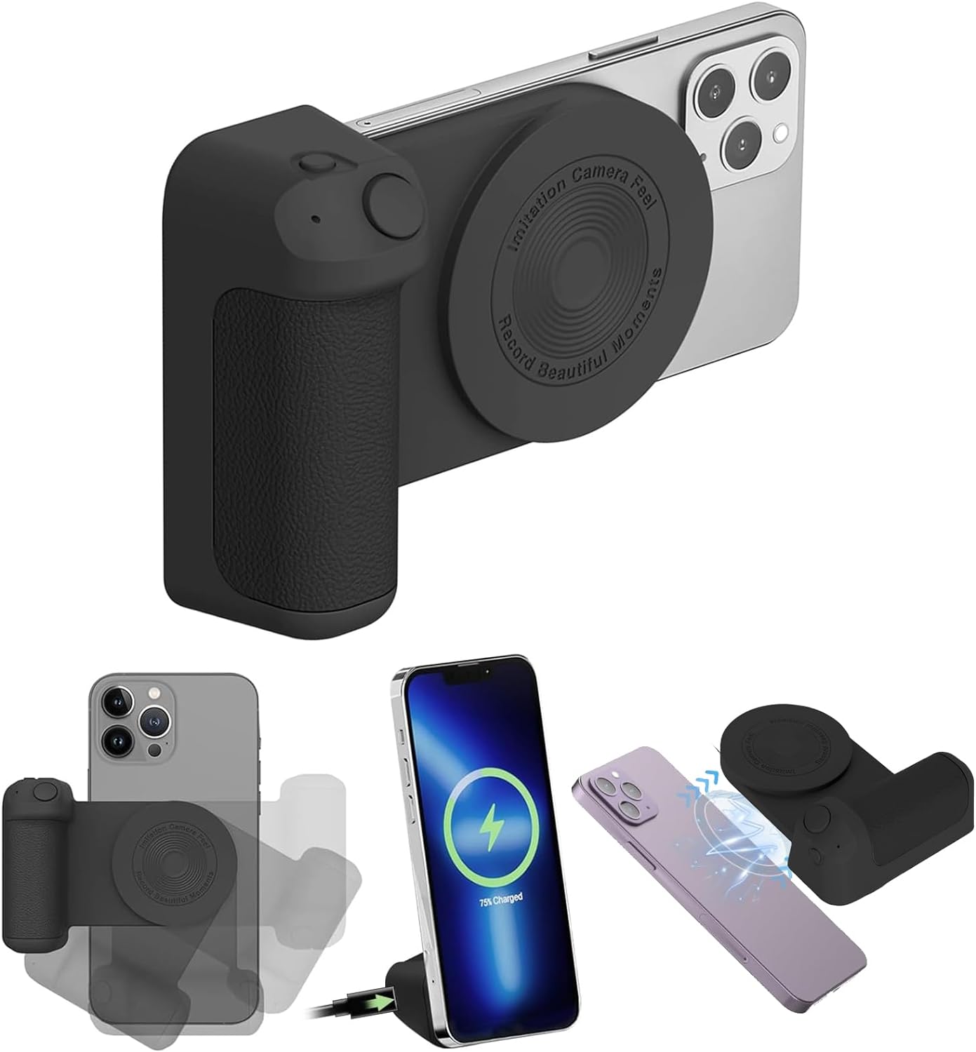 Portable Bluetooth Camera Handle with Wireless Shutter & Charging Stand