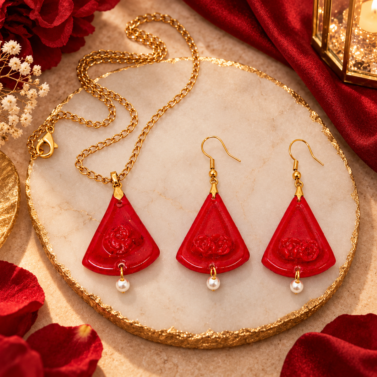 Ruby Petal Necklace Set