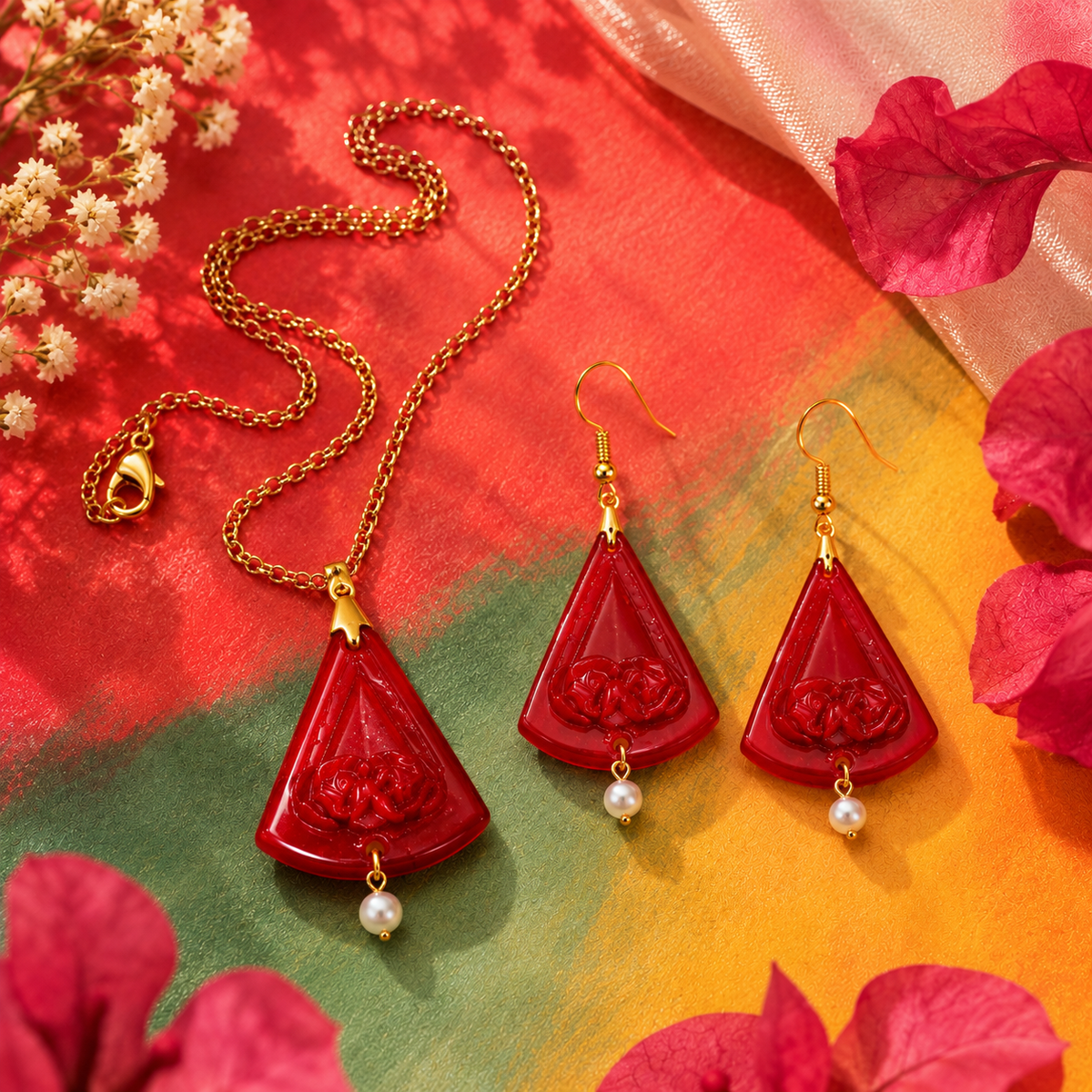 Ruby Petal Necklace Set