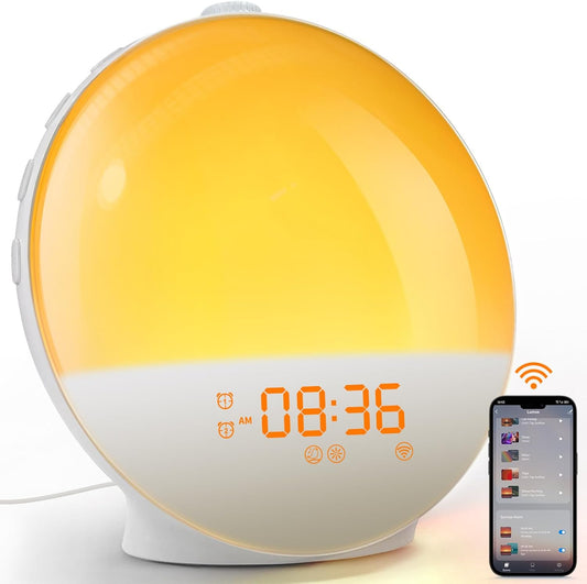 Dekala Sunrise Alarm Clock, Smart Wake Up Light, APP Control, Sunrise Sunset Simulation, Sleep Sound Machine, Dual Alarms, FM Radio, Natural Sounds, for Heavy Sleepers Adults Kids, Ideal Gift