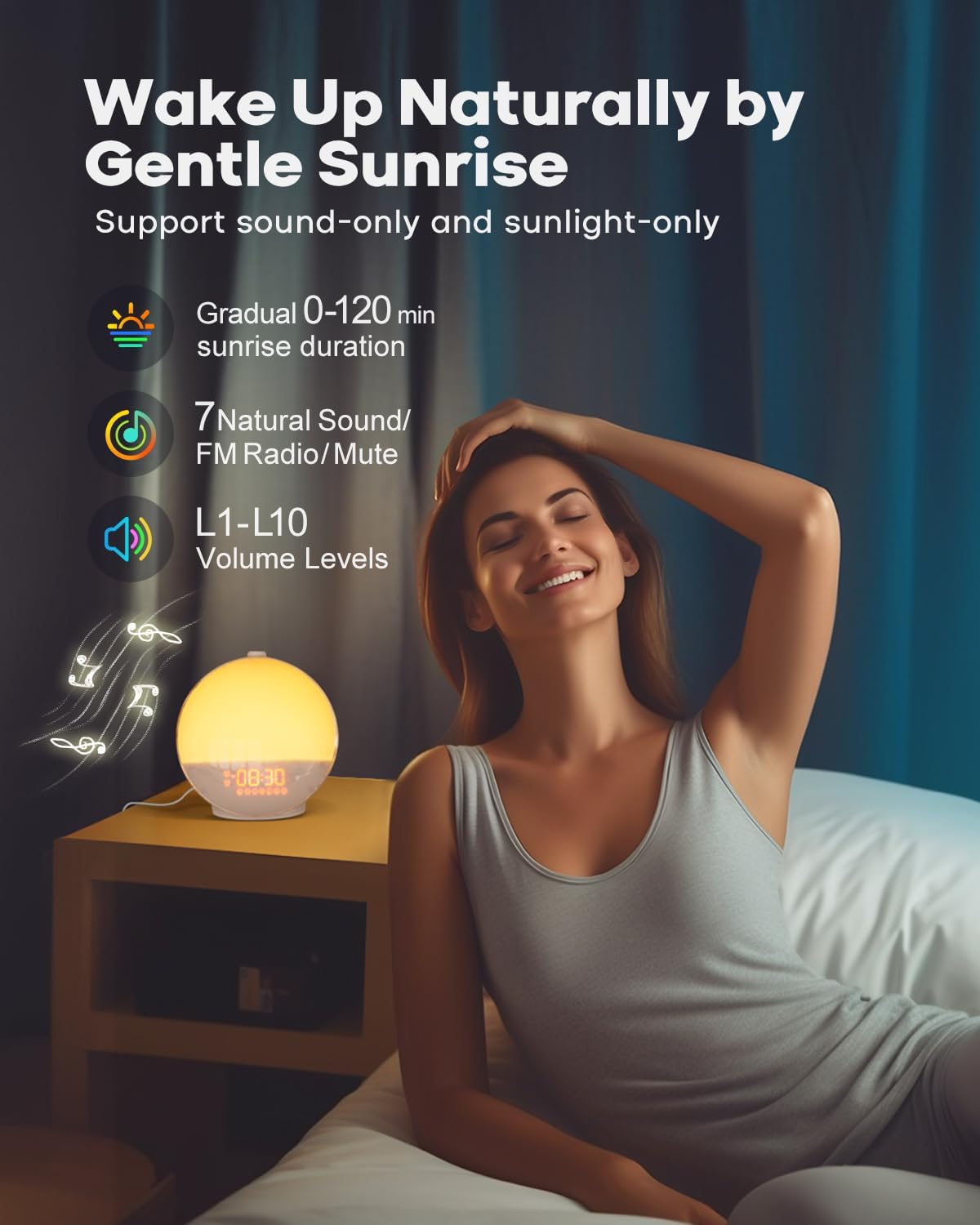 Dekala Sunrise Alarm Clock, Smart Wake Up Light, APP Control, Sunrise Sunset Simulation, Sleep Sound Machine, Dual Alarms, FM Radio, Natural Sounds, for Heavy Sleepers Adults Kids, Ideal Gift