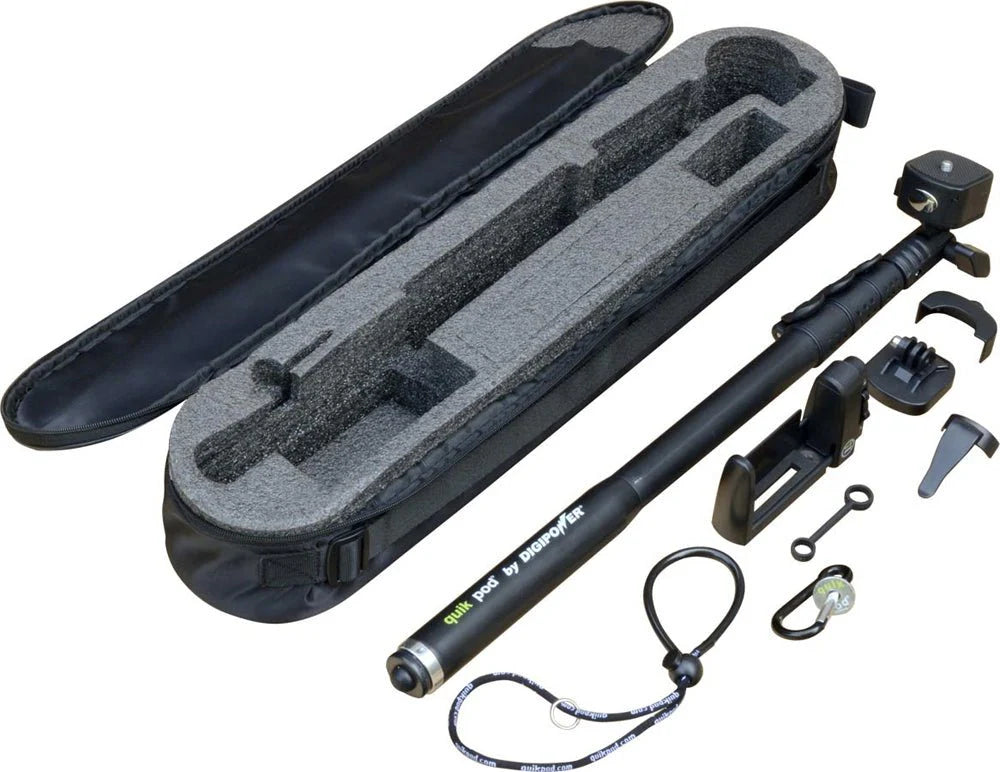 QuikPod Extreme telescoping selfie stick extended to full 53 inch length
